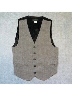 Forte Vintage Mens Small Black Tan Micro Pattern Suit Vest Cinch Back formal